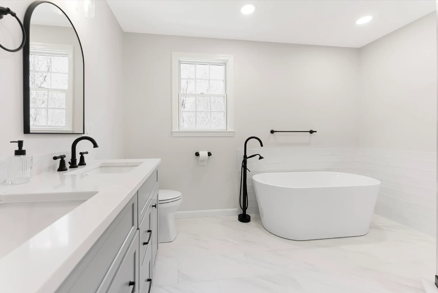 very modern renovated bathroom in all white