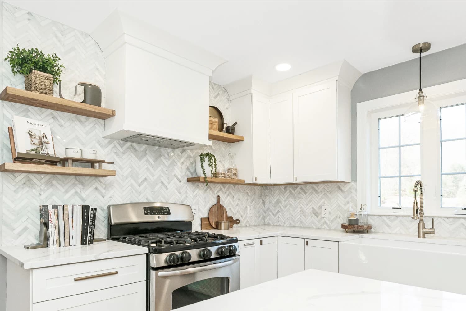 new kitchen cabinets with custom wood shelves