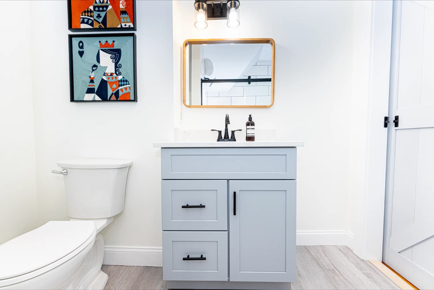 newly renovated bathroom vanity and toilet